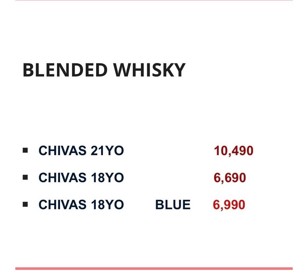 CANALIS CLUB 菜单原件 · 调和威士忌 Blended Whisky 价目表（Chivas 系列）
