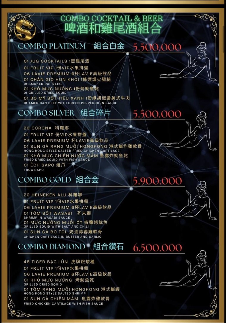 CHINA TOWN KTV 菜单 · 啤酒与鸡尾酒组合套餐 白金 / 银 / 金 / 钻石