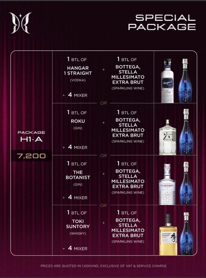 KÉN SKYBAR H1-A 套餐原件：一瓶烈酒加一瓶 Bottega 气泡酒
