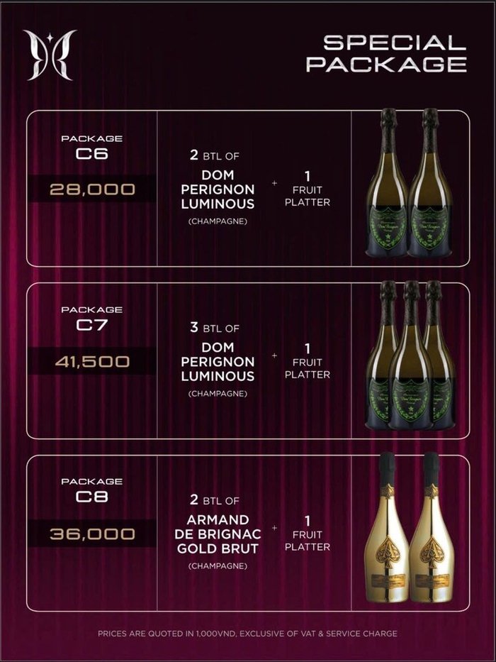 KÉN SKYBAR C6 至 C8 顶级香槟套餐原件：Dom Pérignon 与黑桃 A